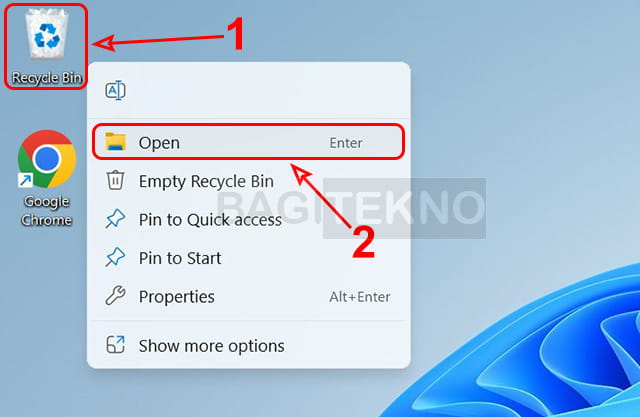 cara membuka folder recycle bin melalui shortcut desktop