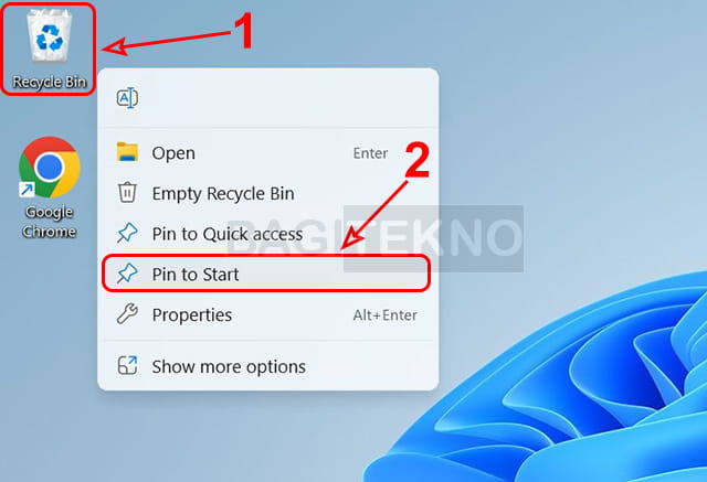 menambahkan recycle bin ke start Menu