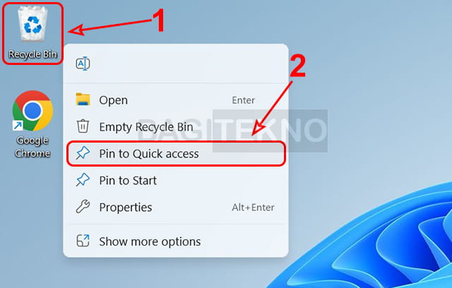 Cara menambahkan Recycle Bin ke Quick Access