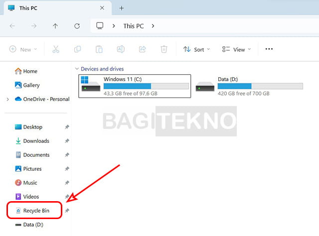 Membuka Recycle Bin lewat Quick Access