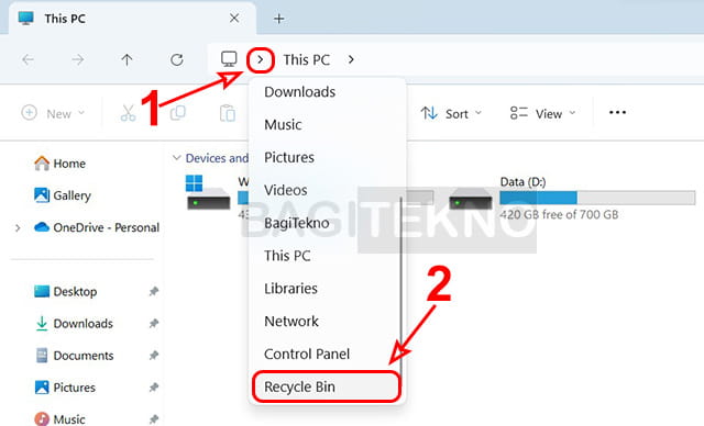 Cara membuka Recycle Bin melalui File Explorer